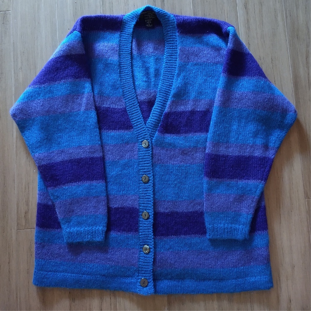 Abercrombie & Fitch Country Clothes Blue Purple Button-Up Mohair V-Neck Cardigan